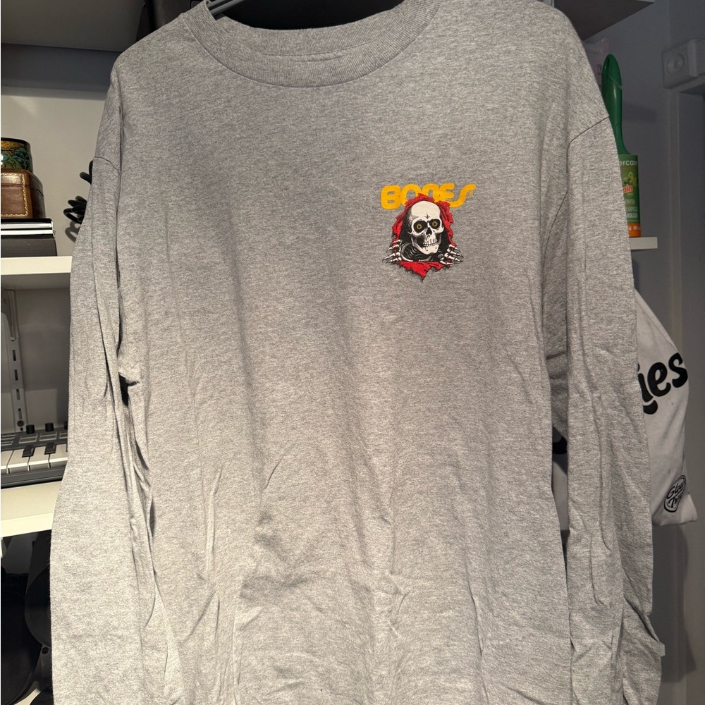 Bones Gray Long Sleeve Shirt with Skull Motif